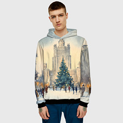 Толстовка-худи мужская Москва новогодняя елка, цвет: 3D-черный — фото 2