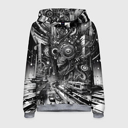 Толстовка-худи мужская Cyber urban skull - ai art fantasy, цвет: 3D-меланж