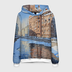 Толстовка-худи мужская Зимний Санкт-Петербург, цвет: 3D-белый