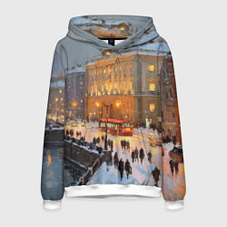 Толстовка-худи мужская Предновогодний Санкт-Петербург, цвет: 3D-белый