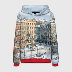 Толстовка-худи мужская Зимняя улица Питера, цвет: 3D-красный