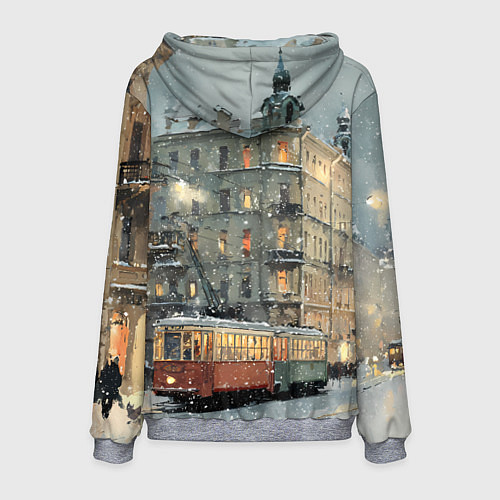 Мужская толстовка Трамваи в зимнем Санкт-Петербурге / 3D-Меланж – фото 2