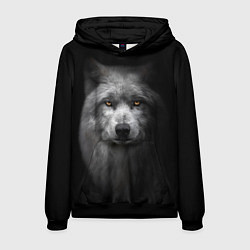 Толстовка-худи мужская Суровый волк с холодным нордическим взглядом, цвет: 3D-черный