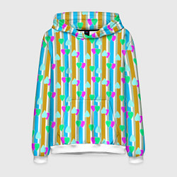 Толстовка-худи мужская Полосатый с сердечками ретро в горошек, цвет: 3D-белый