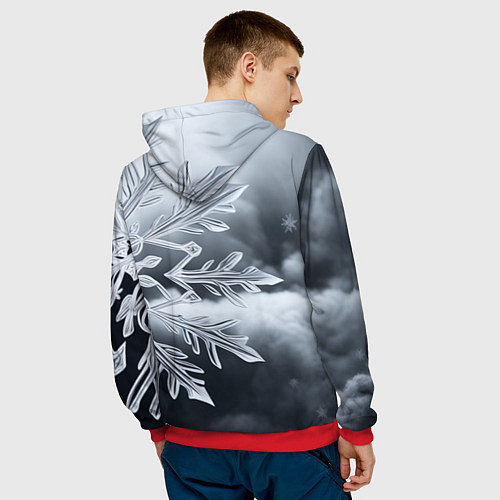 Мужская толстовка Снежинка на черно белое / 3D-Красный – фото 4
