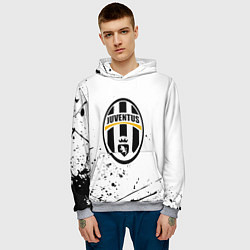 Толстовка-худи мужская Ювентус черные краски всплеск, цвет: 3D-меланж — фото 2