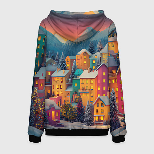 Мужская толстовка Новогодний город в горах / 3D-Черный – фото 2