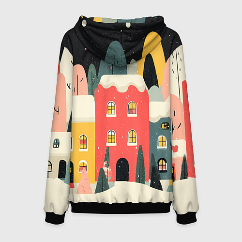 Мужская толстовка Разноцветные новогодние дома / 3D-Черный – фото 2