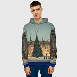 Толстовка-худи мужская Новогодняя елка во дворе, цвет: 3D-синий — фото 2