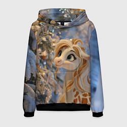 Толстовка-худи мужская Новогодняя лошадка в крапинку, цвет: 3D-черный