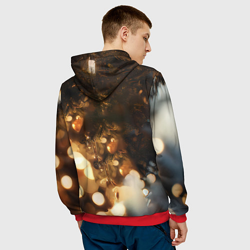 Мужская толстовка Лошадка под новогодней елкой / 3D-Красный – фото 4