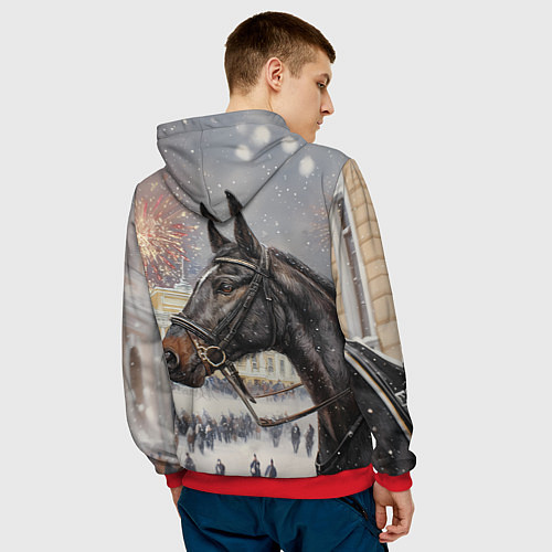 Мужская толстовка Конь на фоне салюта / 3D-Красный – фото 4