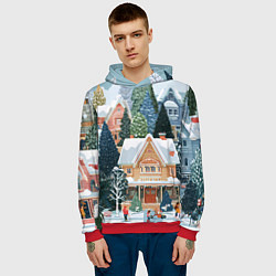 Толстовка-худи мужская Новогодний елочный двор, цвет: 3D-красный — фото 2