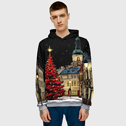 Толстовка-худи мужская Красная новогодняя елка, цвет: 3D-меланж — фото 2