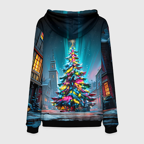 Мужская толстовка Новогодняя елка в гирляндах / 3D-Черный – фото 2
