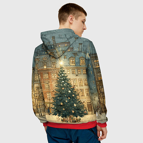 Мужская толстовка Новогодний старый город / 3D-Красный – фото 4