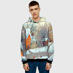Толстовка-худи мужская Милый новогодний дворик, цвет: 3D-черный — фото 2