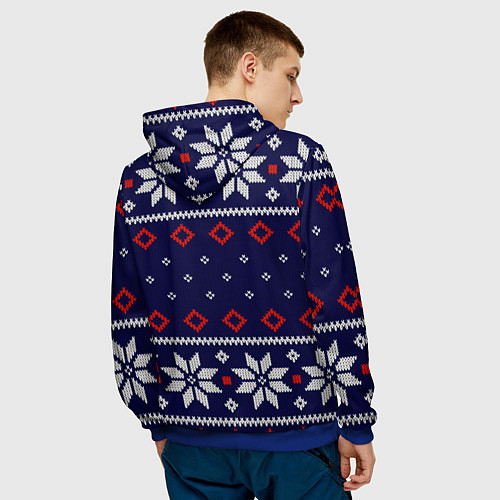 Мужская толстовка Вязаный новогодний узор / 3D-Синий – фото 4