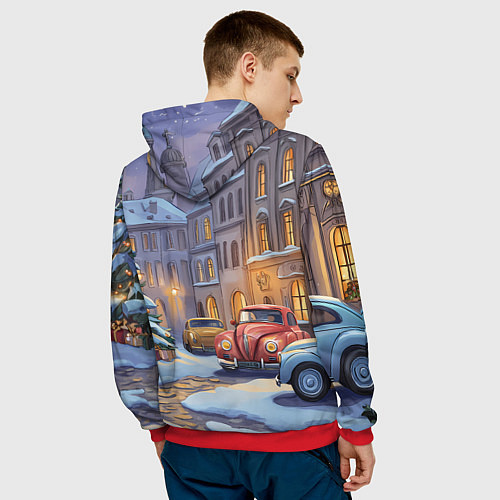 Мужская толстовка Новогодний снежный двор / 3D-Красный – фото 4