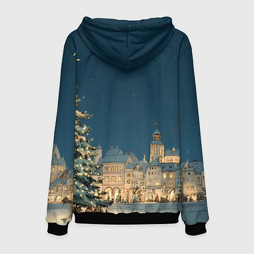 Мужская толстовка Новогодняя атмосфера в городе / 3D-Черный – фото 2