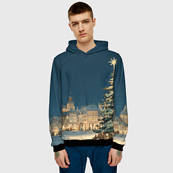 Толстовка-худи мужская Новогодняя атмосфера в городе, цвет: 3D-черный — фото 2