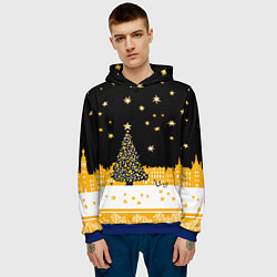 Толстовка-худи мужская Новый год в черно-желтом стиле, цвет: 3D-синий — фото 2