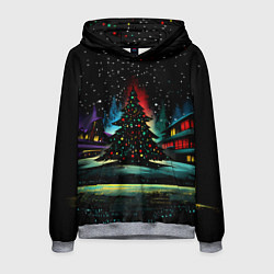 Толстовка-худи мужская Новый год на черном фоне, цвет: 3D-меланж