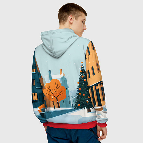 Мужская толстовка Новогодняя улица / 3D-Красный – фото 4