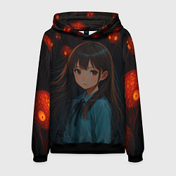 Толстовка-худи мужская Аниме девушка окружённая монстрами, цвет: 3D-черный