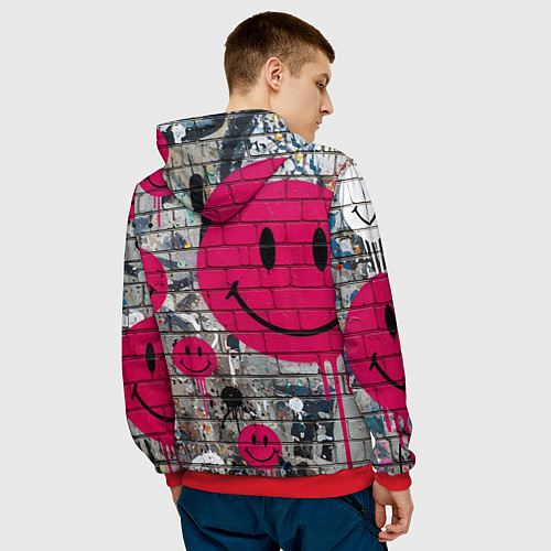 Мужская толстовка Розовые смайлы граффити / 3D-Красный – фото 4