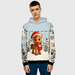 Толстовка-худи мужская Милая новогодняя лошадка с шарфом, цвет: 3D-черный — фото 2