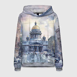 Толстовка-худи мужская Санкт-Петербург зимний город, цвет: 3D-меланж