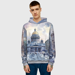 Толстовка-худи мужская Санкт-Петербург зимний город, цвет: 3D-меланж — фото 2