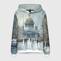 Толстовка-худи мужская Санкт-Петербург зимний пейзаж, цвет: 3D-белый
