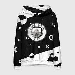 Толстовка-худи мужская Манчестер сити геометрия блэк, цвет: 3D-белый