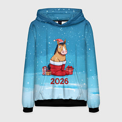 Толстовка-худи мужская Лошадь в сапогах Санты, цвет: 3D-черный