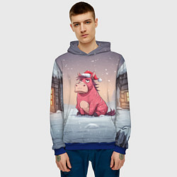 Толстовка-худи мужская Розовая новогодняя лошадка, цвет: 3D-синий — фото 2