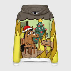 Толстовка-худи мужская Конь среди огня - this is fine, цвет: 3D-белый