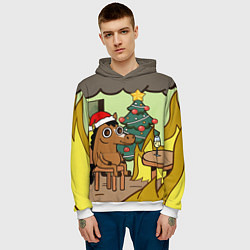 Толстовка-худи мужская Конь среди огня - this is fine, цвет: 3D-белый — фото 2