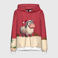 Толстовка-худи мужская Новогодняя лошадка с прищуренным взглядом, цвет: 3D-белый