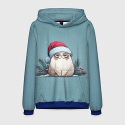 Толстовка-худи мужская Мем котик - Новый год, цвет: 3D-синий