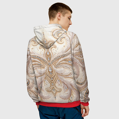 Мужская толстовка Перламутровый орнамент с перьями / 3D-Красный – фото 4