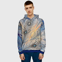 Толстовка-худи мужская Синие перья с самоцветами, цвет: 3D-синий — фото 2