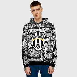 Толстовка-худи мужская Ювентус аниме черно белые надписи, цвет: 3D-черный — фото 2