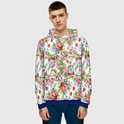 Толстовка-худи мужская Цветы, цвет: 3D-синий — фото 2