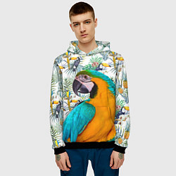 Толстовка-худи мужская Летний попугай, цвет: 3D-черный — фото 2