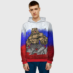 Толстовка-худи мужская Русский медведь, цвет: 3D-красный — фото 2