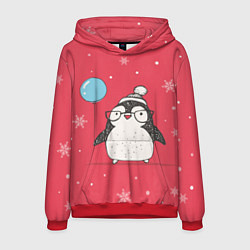 Толстовка-худи мужская Влюбленная пингвинка, цвет: 3D-красный