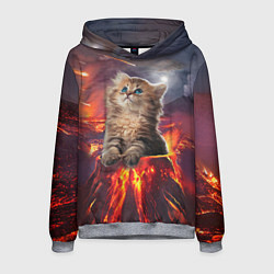 Толстовка-худи мужская Кот на вулкане, цвет: 3D-меланж