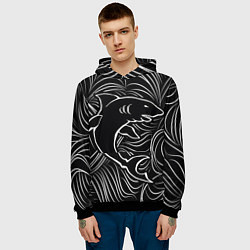 Толстовка-худи мужская Акула в в морской пучине, цвет: 3D-черный — фото 2